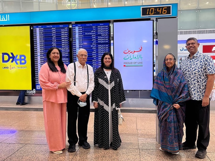 The family of five at Dubai airport Terminal 1 arrivals in October 2026