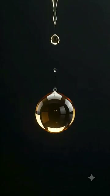 A suspended golden droplet of perfume oil