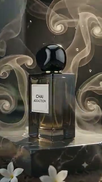 Rahasya Chai Addiction bottle in swirling smoke