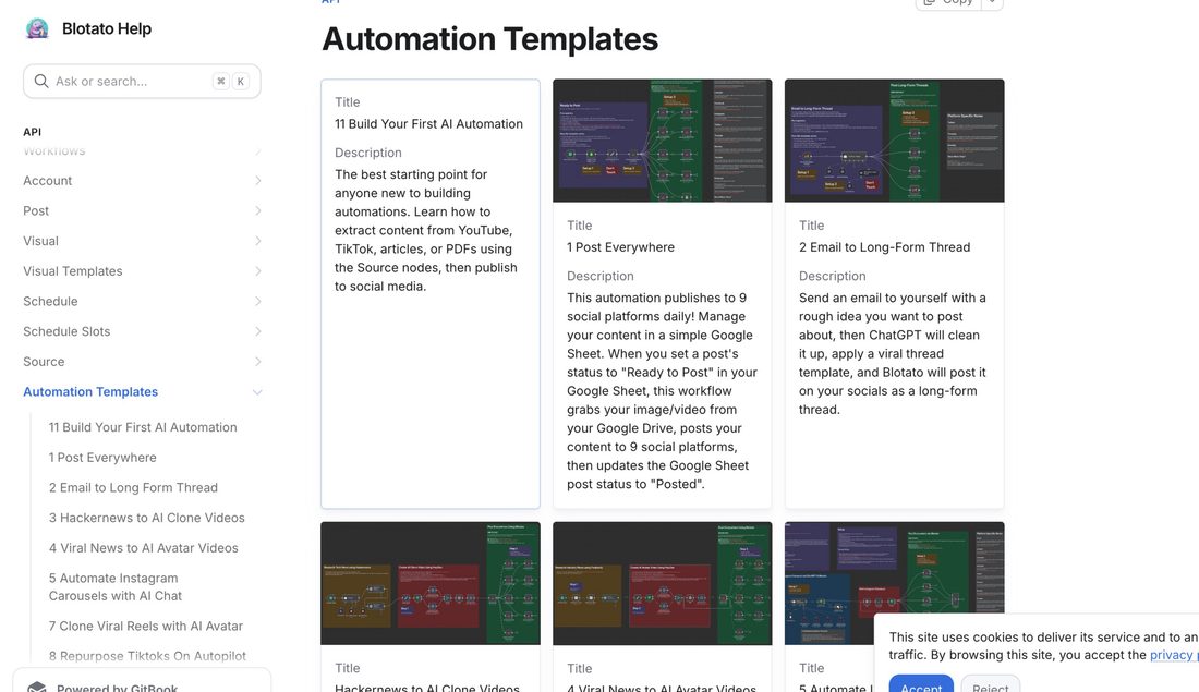 Blotato automation templates — build your first AI automation, post everywhere, long-form thread