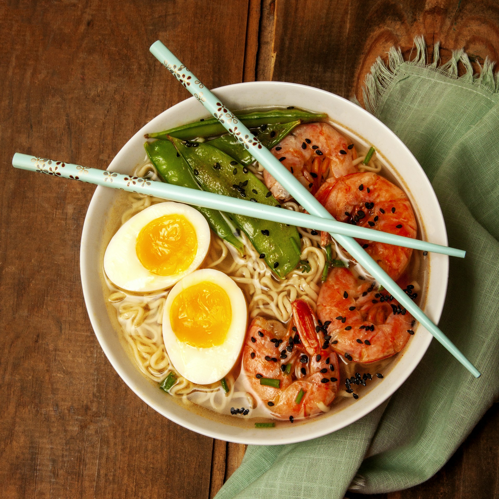 Thai noodle soup made fresh in a home kitchen