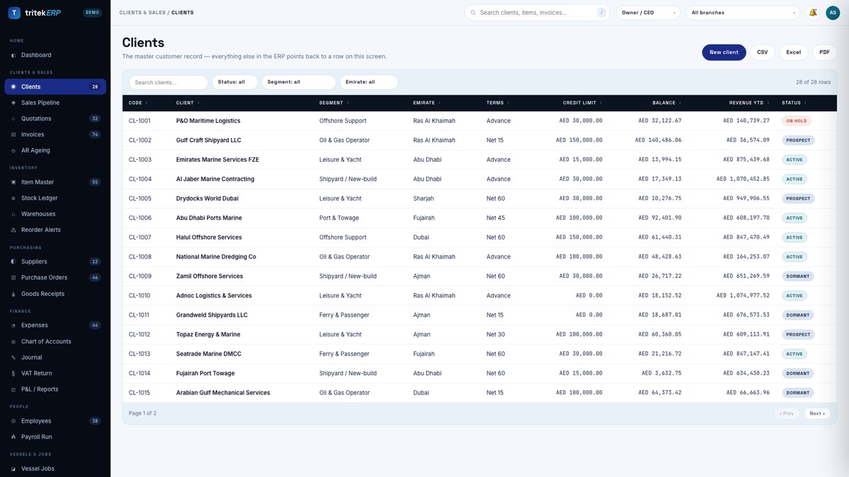 Clients screen