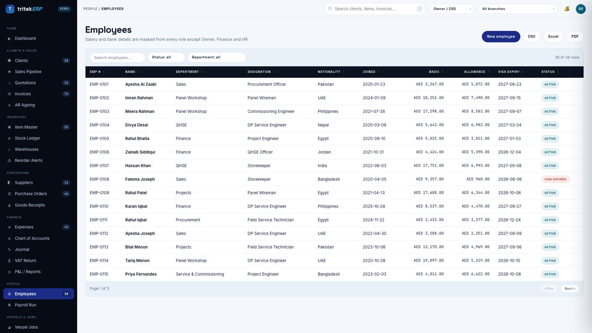 Employees screen
