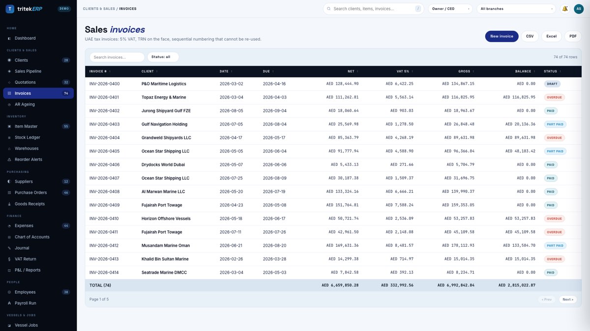 Invoices screen