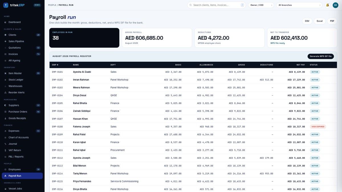 Payroll run screen