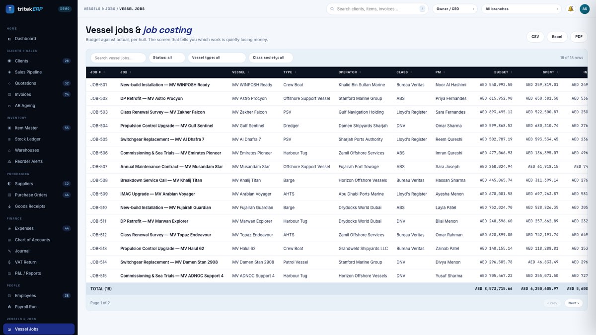Vessel jobs screen
