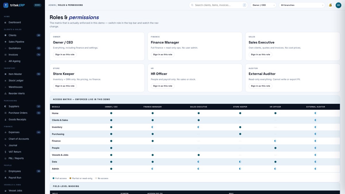 Roles & permissions screen