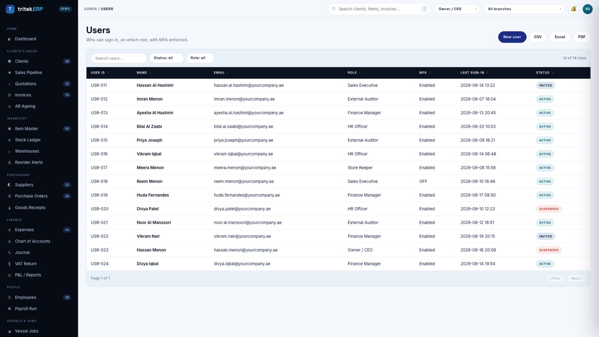 Users screen