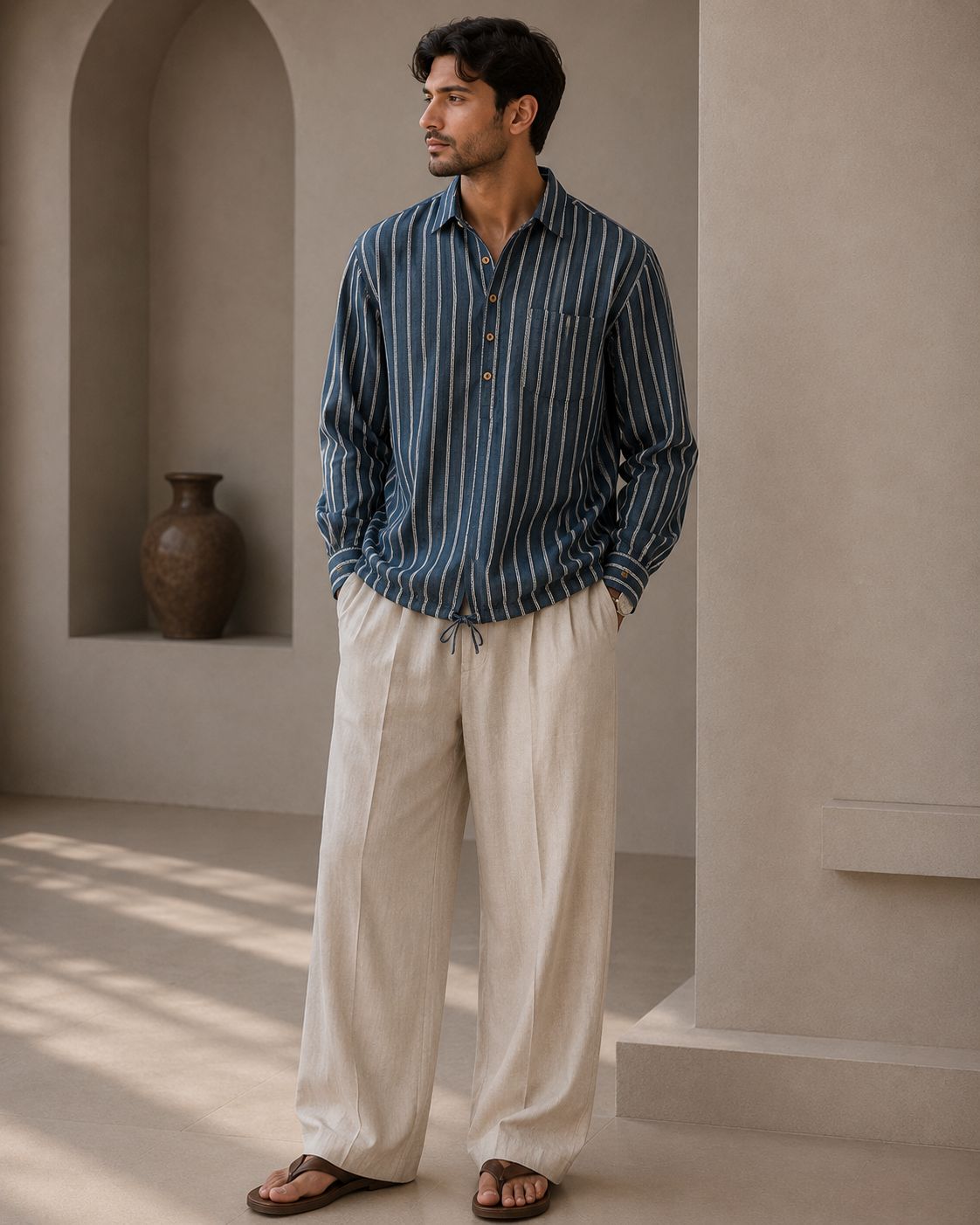 Style 4 · 10 % Linen Flax 80% Polyester 7% Cotton Drawstring Shirt — K.S.E. Inc. India