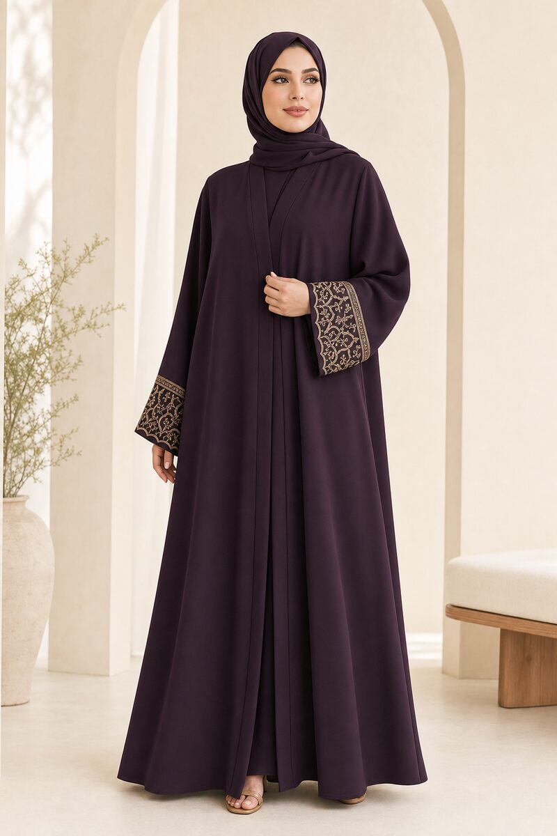 Aubergine Embroidered Abaya