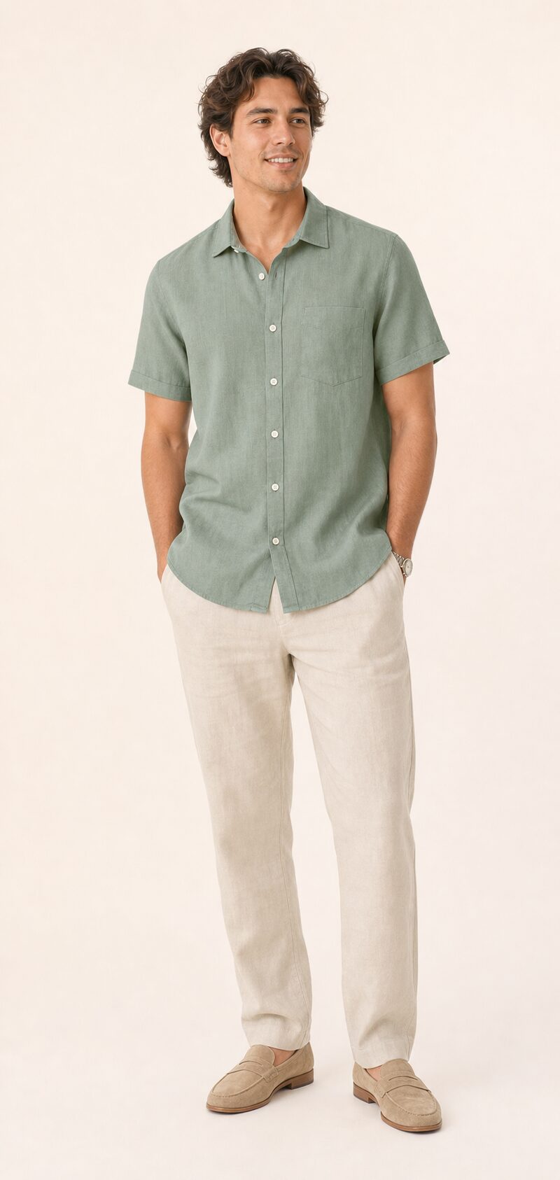 Sage Linen Camp Shirt