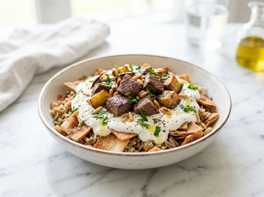 Fattah with Meat & Pine Nuts